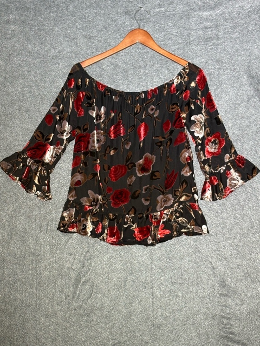 Isla Maude top womens M black/red velvet burnout blousy fairy grunge Whimsigoth - Picture 4 of 14